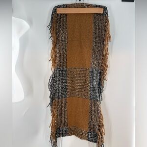 Quagga Boho Plaid Fringe Scarf - Camel, Black & Cream Woven Winter Wrap